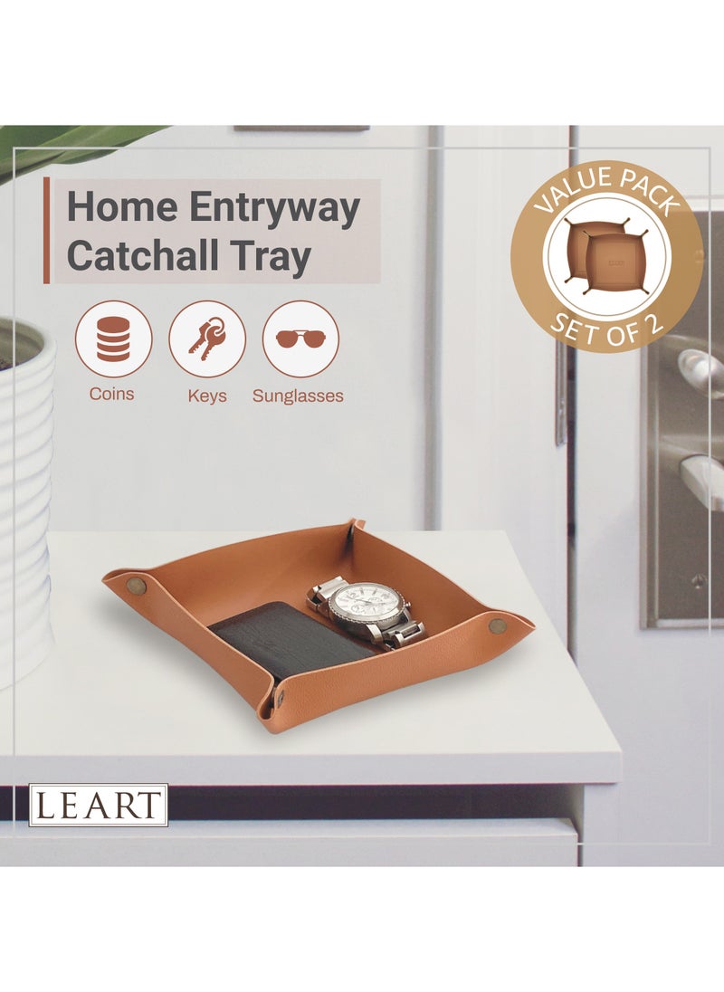 لي آرت Valet Tray - صينية صغيرة ومدمجة لتخزين الأغراض | منظم للمكتب، بجانب السرير، مدخل المنزل | صينية لتخزين المفاتيح والعملات المعدنية والقرطاسية والمجوهرات (كاراميل - مجموعة من 2)  - Image 3