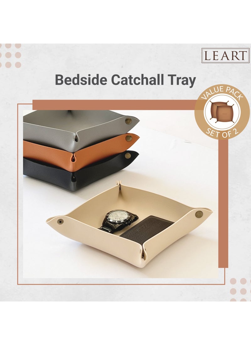 لي آرت Valet Tray - صينية صغيرة ومدمجة لتخزين الأغراض | منظم للمكتب، بجانب السرير، مدخل المنزل | صينية لتخزين المفاتيح والعملات المعدنية والقرطاسية والمجوهرات (كاراميل - مجموعة من 2)  - Image 4