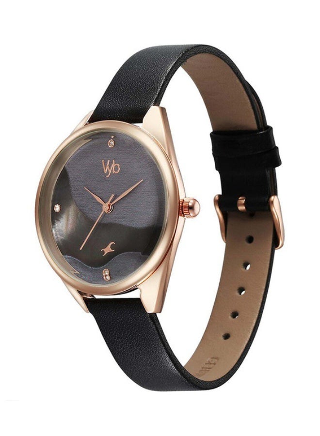 Fastrack Vyb Spotlight Quartz Analog Black Dial Watch For Women With Black Leather Strap - Image 3
