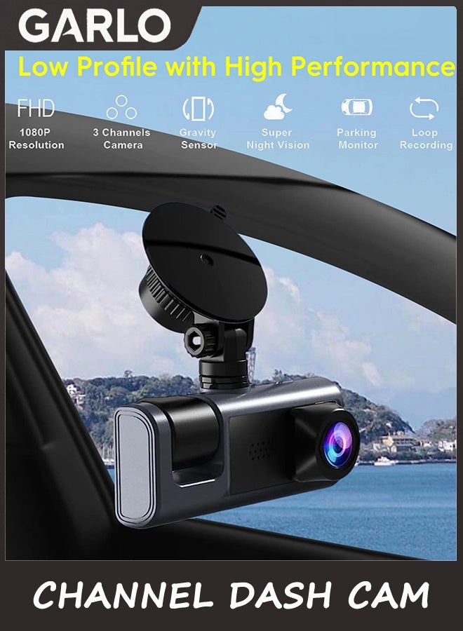 Garlo 3 Channel Dash Cam Front and Rear Inside, 1080P Dash Camera for Cars, Dashcam Three Way Triple Car Camera with IR Night Vision, Loop Recording, G-Sensor, Parking Monitor, 24 Hours Recording - Image 3