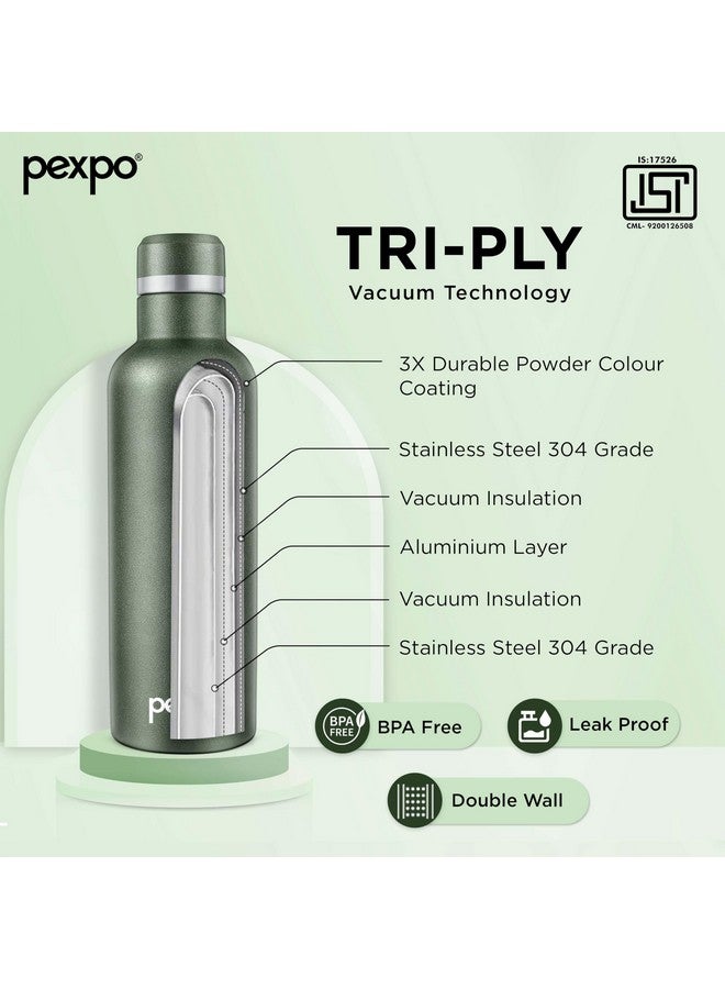 Pexpo Orio Stainless Steel Hot and Cold Vacuum Insulated ISI Certified Flask,500ml, Military Green, Set of 1, | Slim Water Bottle | Double Wall Flask | BPA Free | Office | School | Home | Hiking | Gym - Image 3