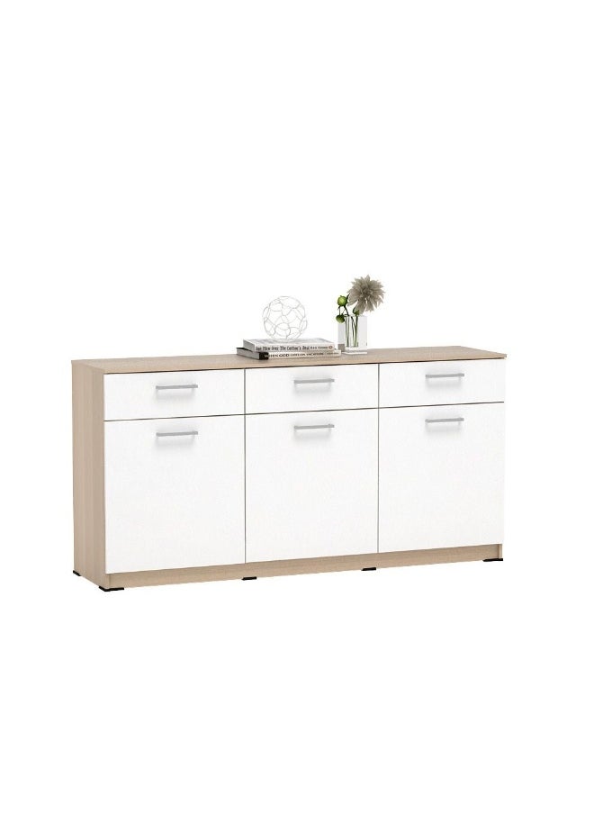 DANUBE HOME Barbados Sideboard With Storage | Strong And Sturdy Kitchen Organiser Rack | Modern Design Buffet Cabinet Side Board For Dining Room Bar Kitchen L150xW38.3xH75cm - White / Oak  - Image 3