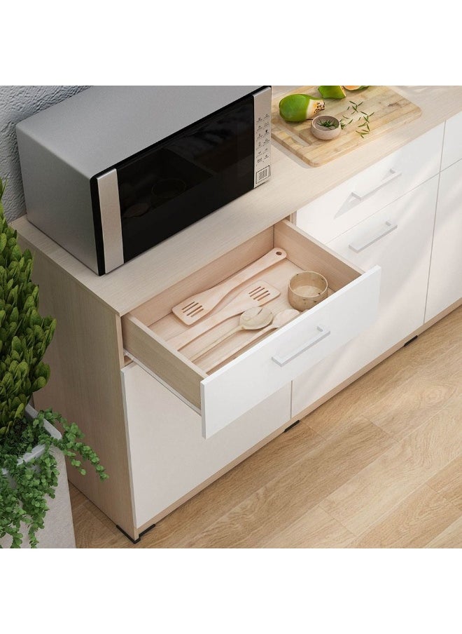DANUBE HOME Barbados Sideboard With Storage | Strong And Sturdy Kitchen Organiser Rack | Modern Design Buffet Cabinet Side Board For Dining Room Bar Kitchen L150xW38.3xH75cm - White / Oak  - Image 4