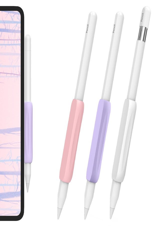 أهاستايل مجموعة AHASTYLE من 3 حوامل سيليكون مريحة لقلم Apple Pencil، متوافقة مع Apple Pencil Pro و Apple Pencil من الجيل الثاني و Apple Pencil USB-C (أبيض + بنفسجي + وردي) - Image 1