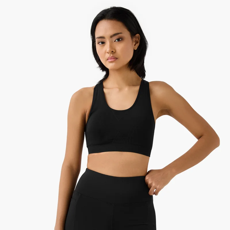 ADOT Textured Racerback Sports Bra with Scoop Neck