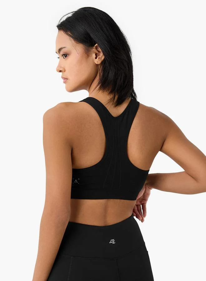 Splash Active  Textured Scoop Neck Sports Bra with Removable Pads and Racerback for Women | Best Price UAE