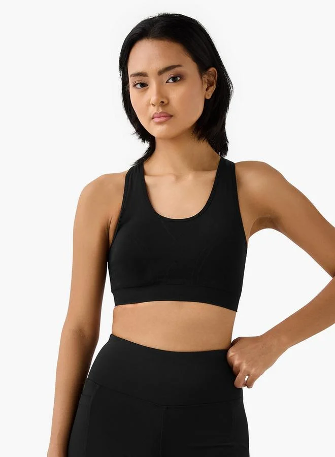 ADOT by Splash Textured Scoop Neck Sports Bra with Removable Pads and Racerback