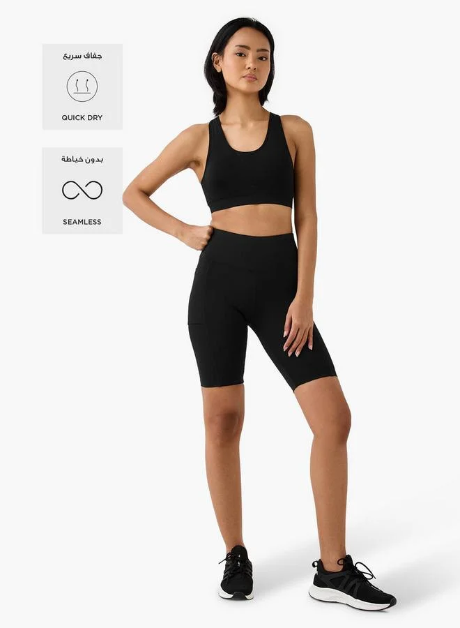 ADOT by Splash Textured Scoop Neck Sports Bra with Removable Pads and Racerback