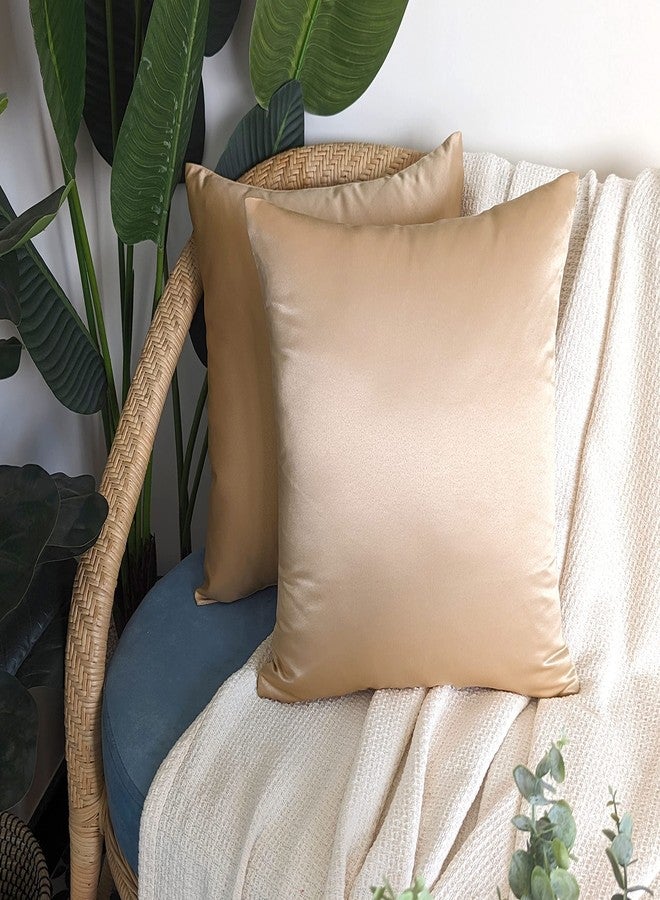 AVKA Studio Heavy Quality Satin Throw Pillow Covers - Nude - Set of 2-20x20 Decorative Pillow Covers - with Lining and Zipper Closure - Faux Silk Luxury Toss Pillows for Couch Bed Car Sofa - No Insert - Image 2