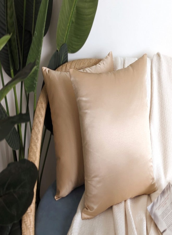 AVKA Studio Heavy Quality Satin Throw Pillow Covers - Nude - Set of 2-20x20 Decorative Pillow Covers - with Lining and Zipper Closure - Faux Silk Luxury Toss Pillows for Couch Bed Car Sofa - No Insert - Image 3