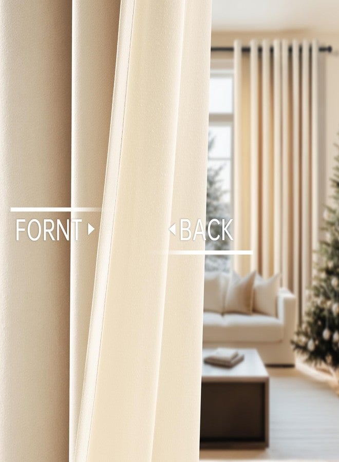 Topfinel Beige Velvet Blackout Curtains 84 Inches Long, Grommet Curtains Room Darkening Thermal Insulated Soundproof Modern Nursery Spring Drapes Home Decor for Living Room Bedroom 2 Panels - Image 5