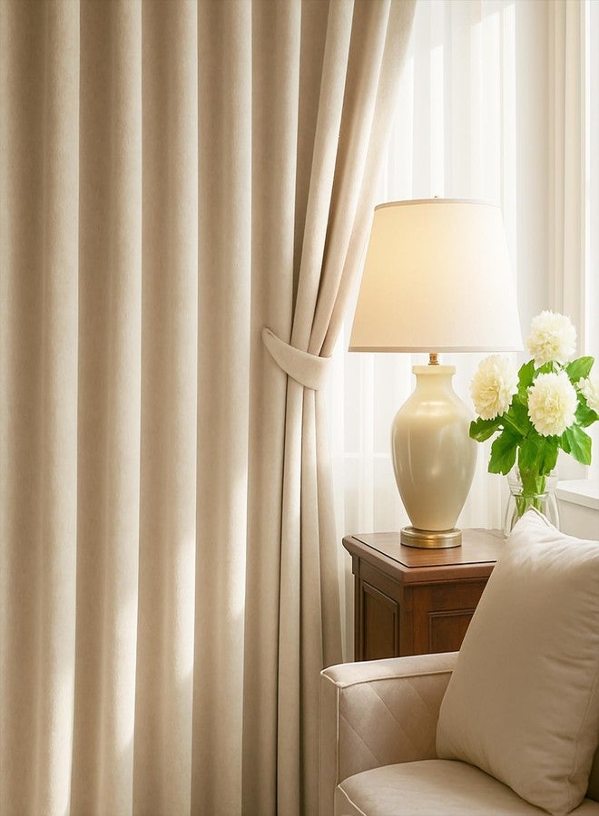 Topfinel Beige Velvet Blackout Curtains 84 Inches Long, Grommet Curtains Room Darkening Thermal Insulated Soundproof Modern Nursery Spring Drapes Home Decor for Living Room Bedroom 2 Panels - Image 2