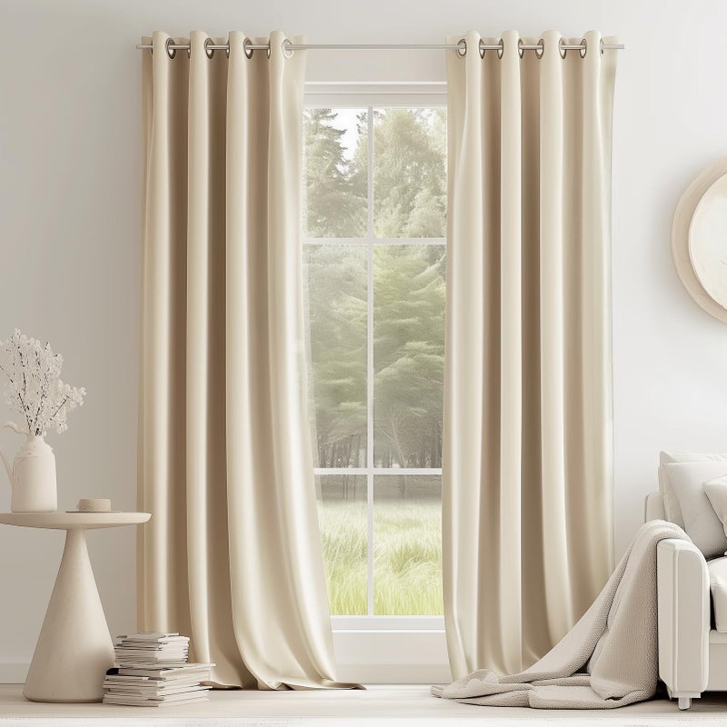 Topfinel Beige Velvet Blackout Curtains 84 Inches Long, Grommet Curtains Room Darkening Thermal Insulated Soundproof Modern Nursery Spring Drapes Home Decor for Living Room Bedroom 2 Panels - Image 1