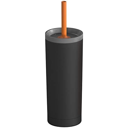 asobu Sippy Double Wall Stainless Steel Tumbler with Silicone Flexible Straw 20 Ounces Black
