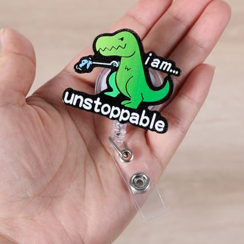 BEZTN I'm Unstoppable Funny Office Badge Reel, Cute Dinosaur Retractable ID Card Badge Holder, Name Tag Work Badge Clip for ICU RN LPN CNA MA ER Night Shift Nurse Nursing Student Doctor Teacher, Nurse Gifts - Image 3