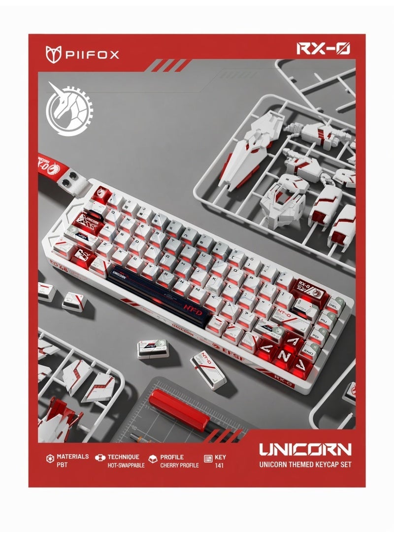 PIIFOX Unicorn Gundam Keycaps Set, PBT Transparent Mechanical Keyboard Keycaps, Anime Custom Caps for Wooting & MX Switch Keyboards For Side-printed 134-key + 24-key PC - Image 1