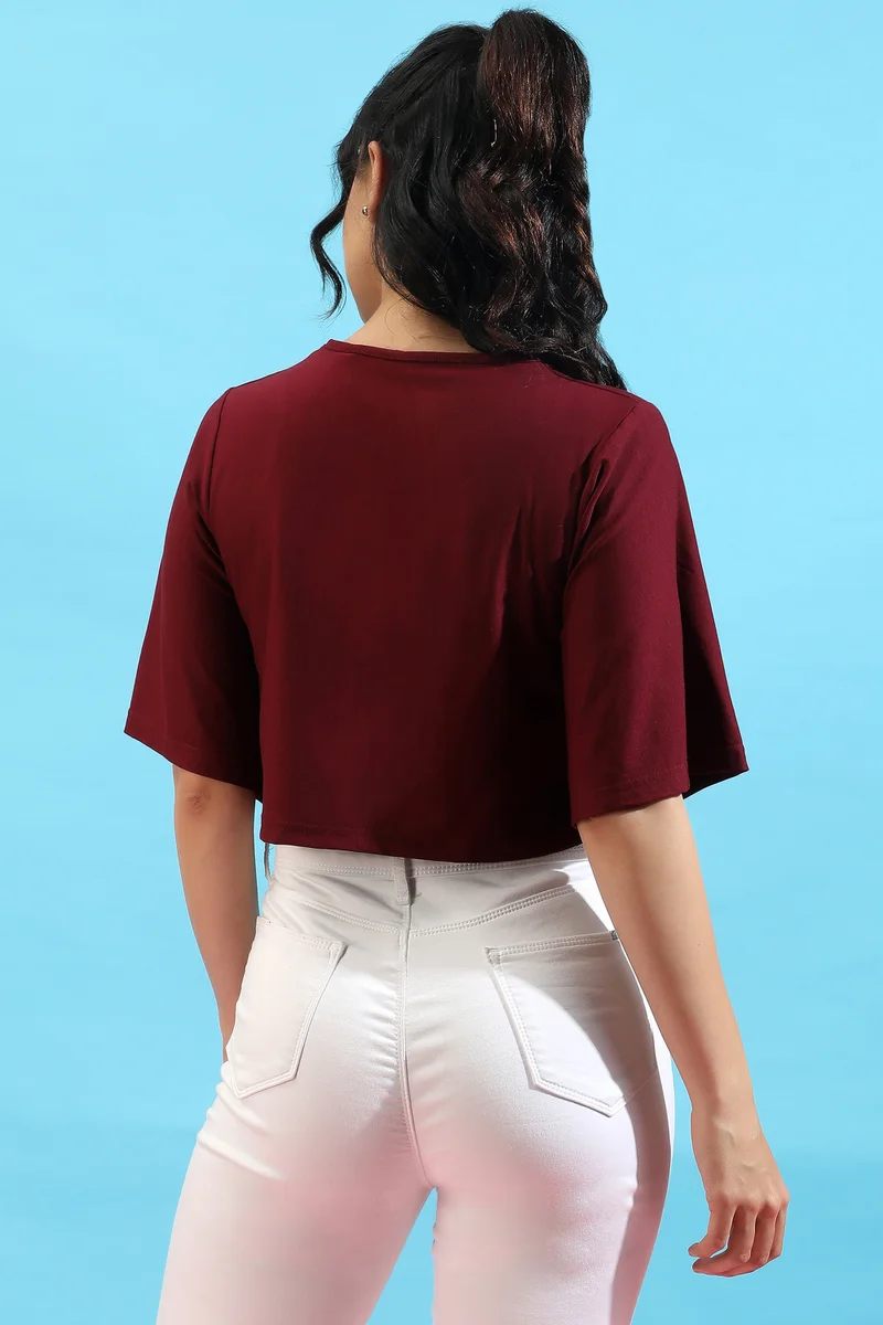 كامبوس سوترا Women's Solid Maroon Boxy Top