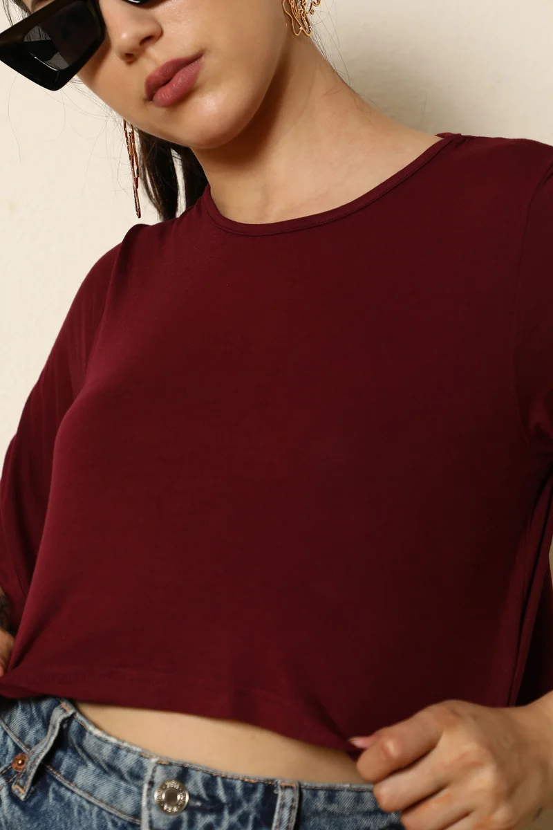 كامبوس سوترا Women's Solid Maroon Boxy Top