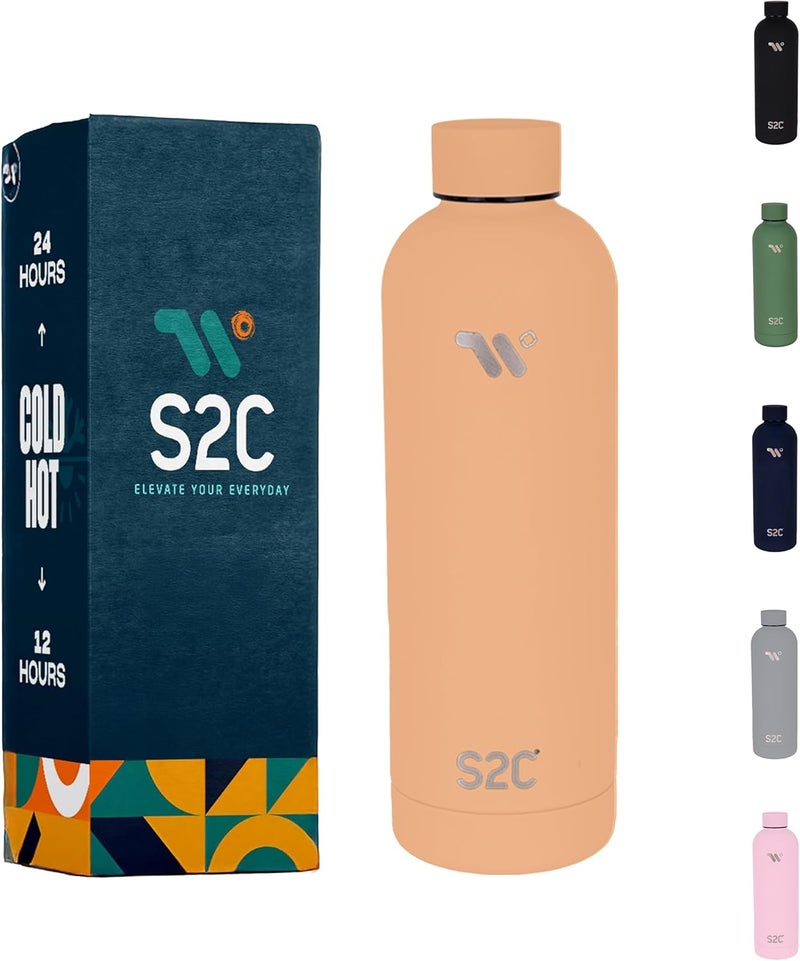 S2C Water Bottle Stainless Steel 750ml - Double Wall insulated Water Bottles for Hot Water Gym Bottle Stainless Steel Water Bottle for Kids School Flask Bottle Hot water bottle (PEACH, 750ml) - Image 1
