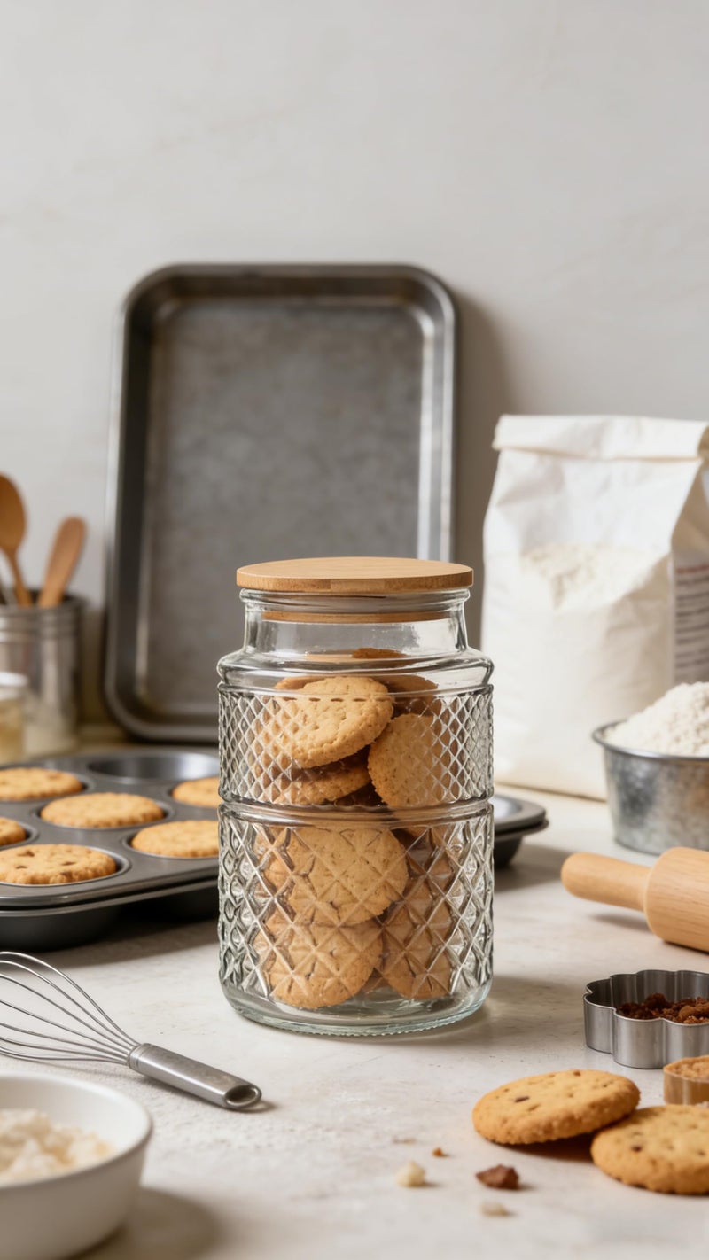 Prettidecor Large Glass Storage Jar, 2 Pack 60 FL OZ Glass Food Storage Containers with Bamboo Lid, Kitchen Laundry Room Organization Decorative Jar for Candy Cookies Coffee Beans Flour Nuts Airtight Glass Jars - Image 3