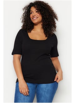 Black Square Collar Knitted T-Shirt TBBSS22BF0027