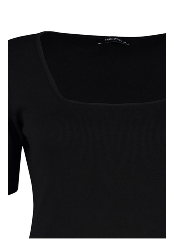 trendyol - Black Square Collar Knitted T-Shirt TBBSS22BF0027 - Image 1