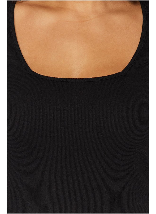 trendyol - Black Square Collar Knitted T-Shirt TBBSS22BF0027 - Image 1