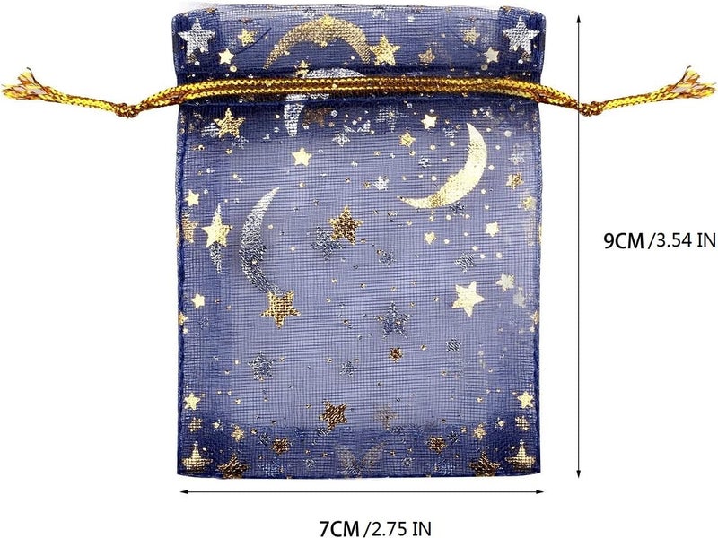 SUMAJU 100 Pieces Moon Star Organza Jewelry Candy Bags, 2.7x3.5 Inch Random Color Organza Favor Bags Easter Gift Pouch with Drawstring for Wedding Birthday Party favor - Image 3