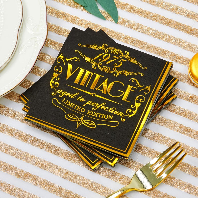 Crisky 50th Birthday Napkins for Men 50th Birthday Table Decorations Black Gold Vintage 1975 Beverage Dessert Cake Table Decorations Party Supplies 50 Count, 3-ply - Image 4