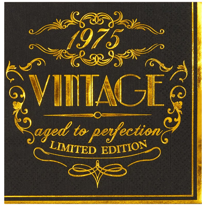Crisky 50th Birthday Napkins for Men 50th Birthday Table Decorations Black Gold Vintage 1975 Beverage Dessert Cake Table Decorations Party Supplies 50 Count, 3-ply - Image 1