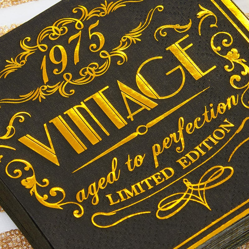 Crisky 50th Birthday Napkins for Men 50th Birthday Table Decorations Black Gold Vintage 1975 Beverage Dessert Cake Table Decorations Party Supplies 50 Count, 3-ply - Image 5