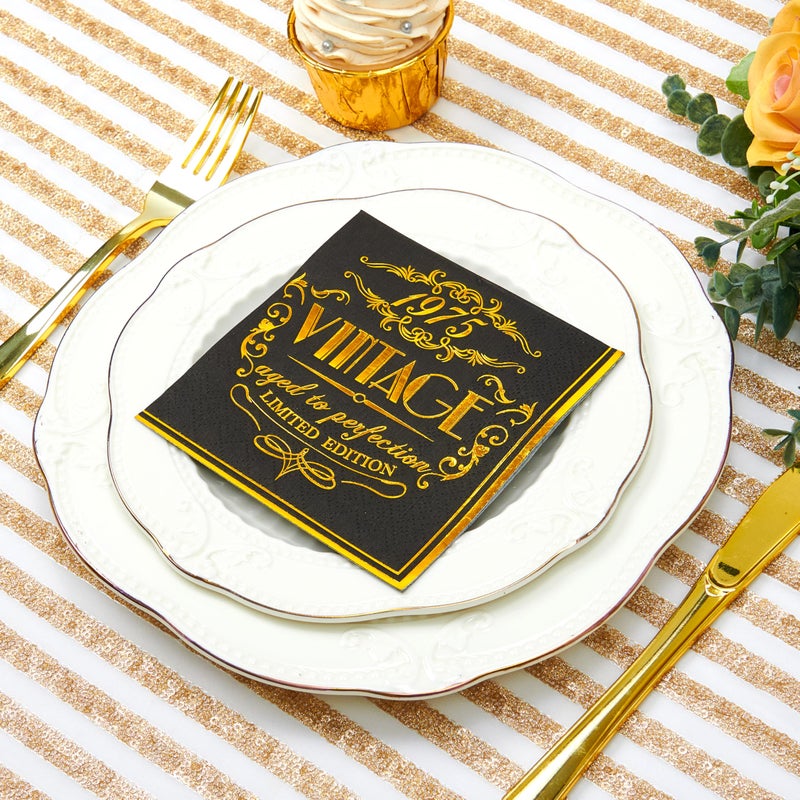 Crisky 50th Birthday Napkins for Men 50th Birthday Table Decorations Black Gold Vintage 1975 Beverage Dessert Cake Table Decorations Party Supplies 50 Count, 3-ply - Image 3