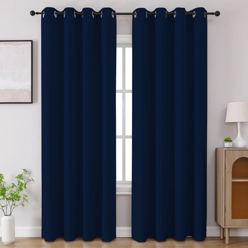 CUCRAF Navy Blue Blackout Curtains 90 inch Length 2 Panels Set, Room Darkening Drapes for Living Room Bedroom, Thermal Insulated Light Blocking Grommet Window Curtain (W52 x L90 Inch) - Image 1