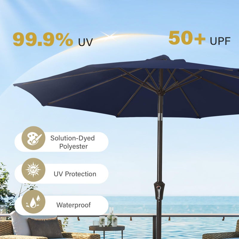 MEWAY 9ft Patio Umbrella Outdoor Table Umbrellas with Push Button Tilt and Crank, Market Umbrella 8 Sturdy Ribs for Deck, Garden, Pool and Backyard, Navy - Image 5