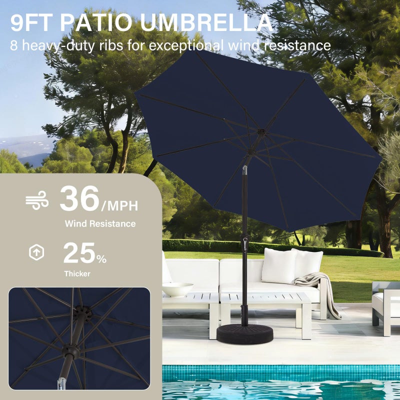 MEWAY 9ft Patio Umbrella Outdoor Table Umbrellas with Push Button Tilt and Crank, Market Umbrella 8 Sturdy Ribs for Deck, Garden, Pool and Backyard, Navy - Image 4