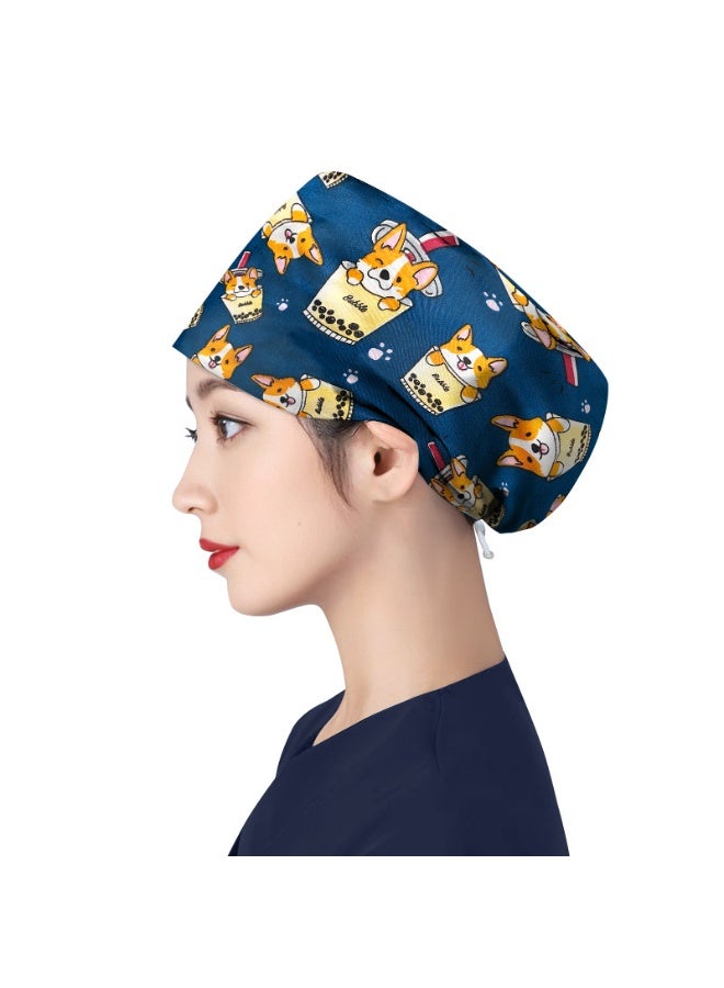 NIBEMINENT Women's Long Hair Nursing Cap Cotton Adjustable Medical Hospital Surgical Cap Unisex Anesthesiologist Nurse Working Scrub Caps