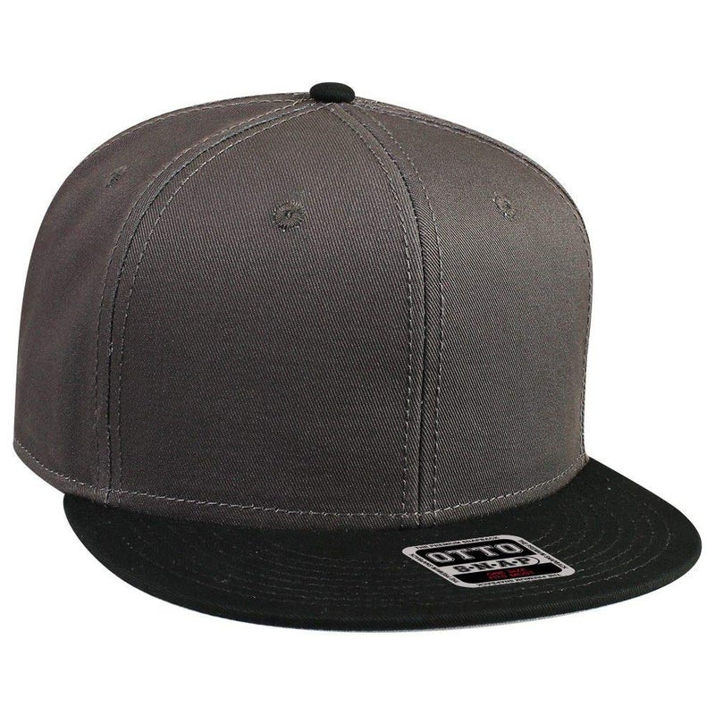 OTTO SNAP Cotton Twill Round Flat Visor 6 Panel Pro Style Snapback Hat - Blk/Ch.Gry/Ch.Gry - Image 1