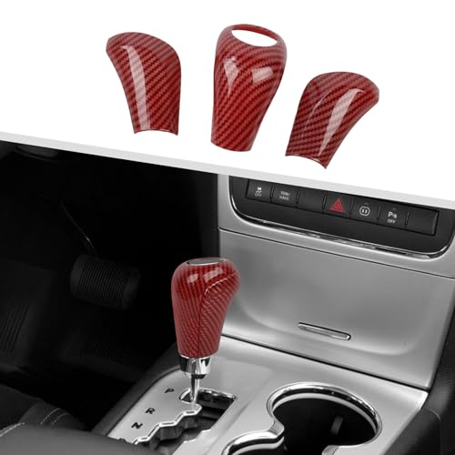 Jimen Compatible with Jeep Grand Cherokee 20112013 3PCS Gear Shifter Knob Cover Interior Trim Accessories Red Carbon Fiber - Image 1