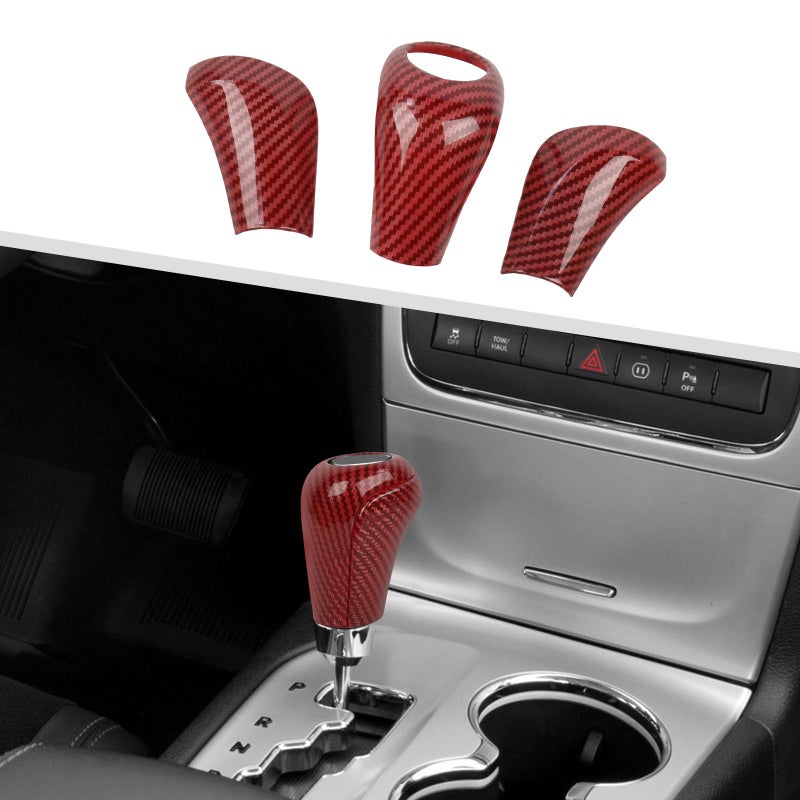 Jimen Compatible with Jeep Grand Cherokee 20112013 3PCS Gear Shifter Knob Cover Interior Trim Accessories Red Carbon Fiber - Image 2