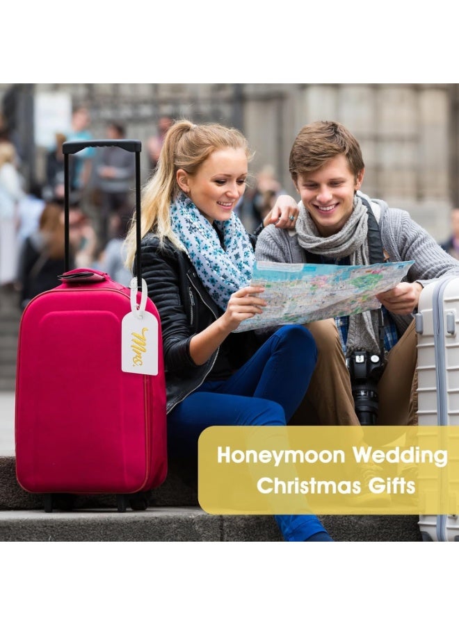 2 Pcs Mr and Mrs Luggage Tags, PU Leather Travel Tags Mr and Mrs Gifts, Bridal Shower Gift for Married Couples - Image 2