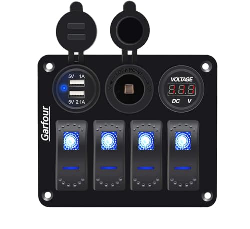 Garfour 4 Gang Boat Switch Panel, Marine-Grade Waterproof Aluminum Switch Panel with 12V Voltmeter, 3.1A Dual USB Charger &Lighter Socket - Universal for Marine, RV, Truck Control Dashboards - Image 1