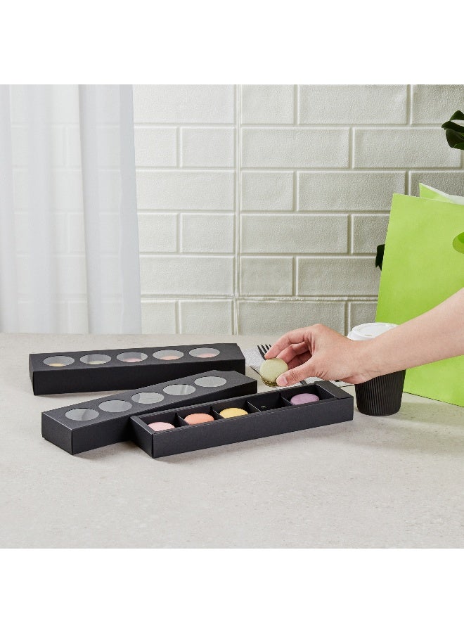 Restaurantware صناديق ماكرون فالنتينو 12 بوصة، 100 عبوة ماكرون - تحمل 5 ماكرونات، مع أغطية، صناديق هدايا ماكرون من الورق الأسود، أقسام منفصلة، للهدايا والحفلات - Image 5