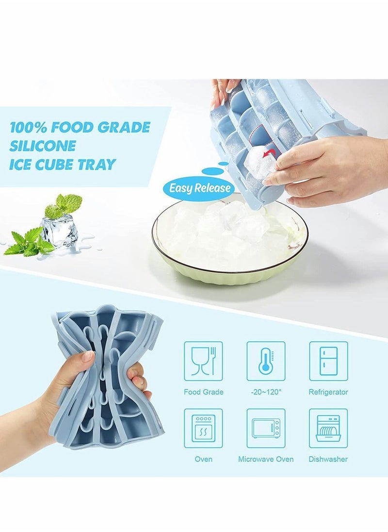 Y&D - Ice Cube Tray, Flexible Silicone Trays with Spill-Resistant Lid, Easy-Release, 15-Ice Cubes Mould for Freezer, Drink, beverage, Jelly, Chilled Drinks, 1 Pcs ( Light blue ) - Image 1