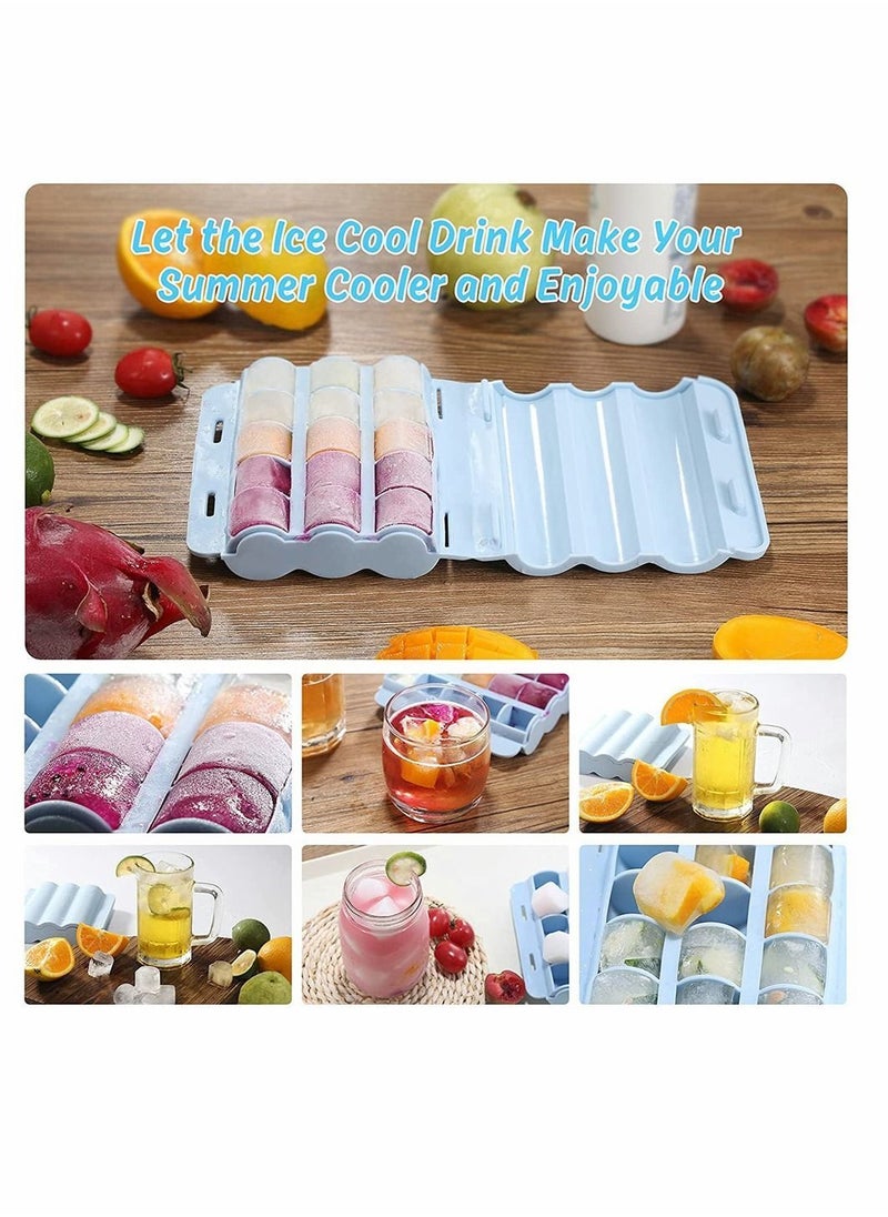 Y&D - Ice Cube Tray, Flexible Silicone Trays with Spill-Resistant Lid, Easy-Release, 15-Ice Cubes Mould for Freezer, Drink, beverage, Jelly, Chilled Drinks, 1 Pcs ( Light blue ) - Image 1