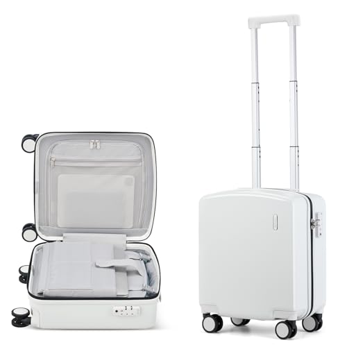 Hanke 16 Inch Underseat Carry On Luggage, Airline-Approved Hard Shell Small Suitcase with Spinner Wheels, Lightweight Tsa Lock Travel Luggage for Short Trips(Smoke White) - Image 1