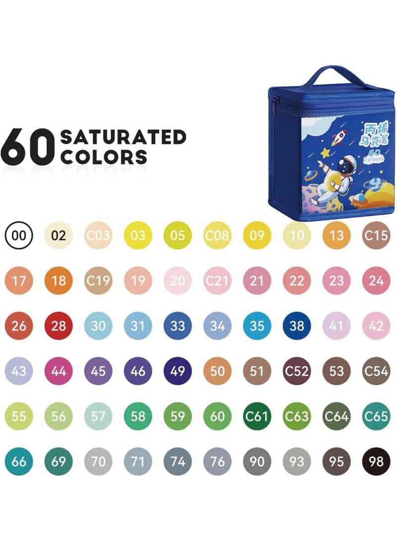 جورونب 60 لونًا من أقلام التلوين، أكريليك للفنانين البالغين، تلوين، رسم، رسوم متحركة، رسوم متحركة، رأس فرشاة للرسم على الصخور، الخشب، القماش، الحرف اليدوية، أدوات فنية - Image 2