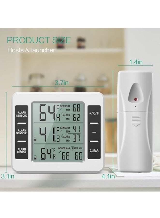 general Refrigerator thermometer, wireless, digital, freezer thermometer with 2 wireless sensors, audible alarm, minimum and maximum registration, LCD screen, for home, restaurant, bar, battery not included - Image 5