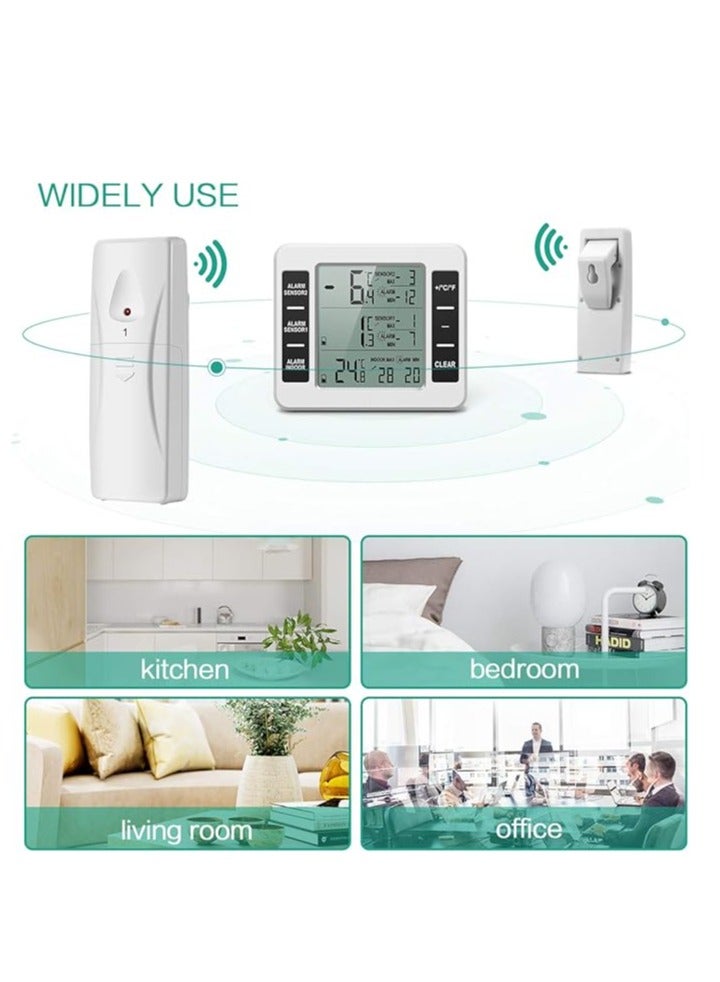 general Refrigerator thermometer, wireless, digital, freezer thermometer with 2 wireless sensors, audible alarm, minimum and maximum registration, LCD screen, for home, restaurant, bar, battery not included - Image 3