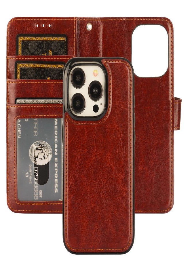 Bocasal Detachable Wallet Case for iPhone 15 Pro RFID Blocking Card Slots Holder Premium PU Leather Magnetic Kickstand Shockproof Wrist Strap Removable Flip Protective Cover 5G 6.1 inch (Brown) - Image 1