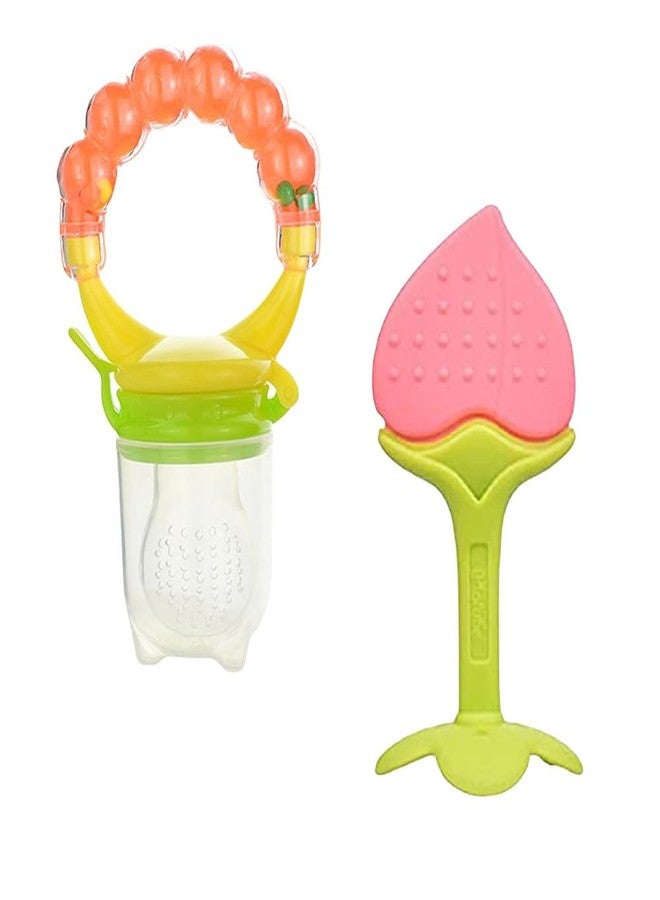FIRAGE Baby Food Feeder Pacifier for 6-12 Months - BPA-Free Fruit & Vegetable Mesh Teether - Self-Feeding Soother with Safety Lock - Pink & Purple - Easy to Clean, Helps Teething Relief & Training (Pink And Orange, 6-12 Months) - Image 1
